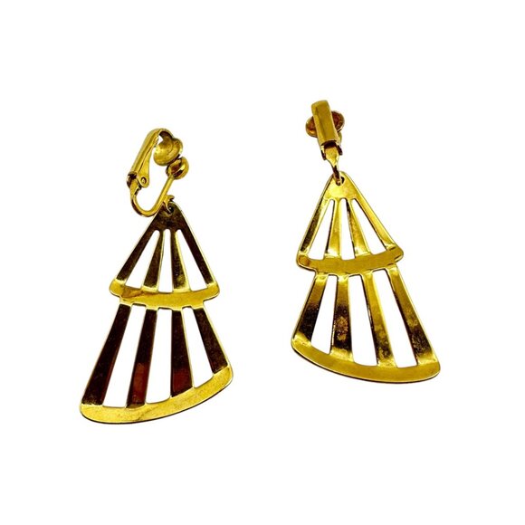 Vintage Gold Tone Geometric Clip On Earrings Jewelry Accessory - Picture 9 of 11